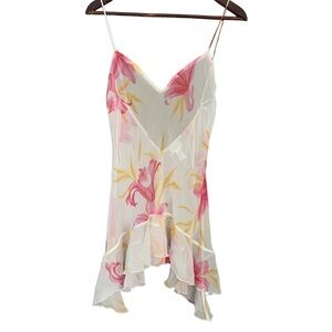 Vintage Y2K La Senza Sheer Floral Ruffle Hem Chemise Slip M